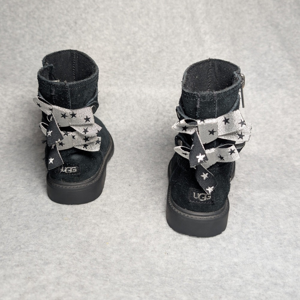 UGG Boots Toddler 8 Black Zip Silver Star Bow - Picture 11 of 13